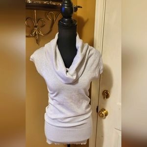 Women's Silver Metalic Cowl Neck Cap Sleeve Sweater